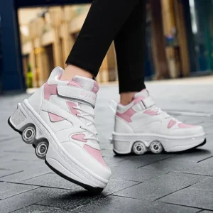 Women's high top four wheel roller skates unisex fashionable automatic pop up wheeled sports shoes casual dual purpose skates - AliExpress Sneakers