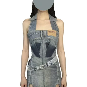 High Waist ort orts Tept Denim Ne Hanging Dr with Belt Women's Faion Spring 2025 Casual Skirt-Like Dres - AliExpress Jumpsuits&Rompers