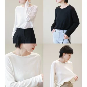 Cotton Knitted Long Sve round Ne Base irt Women's Loose Fit Spring New Sle Comfortable Lazy Sle Top Quali Fabric - AliExpress Sweaters&Jumpers
