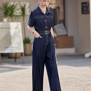 Slimming High Waist Wide Leg  Suit Women's Summer 2025 New Sle Thin Silk Denim ort Sve Overall Pants - AliExpress Jumpsuits&Rompers
