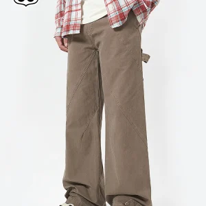 Route66 American Retro Patchwork Design Loose Straight Casual Pants Youthful Energy All Seasons Cotton Work Trousers - AliExpress Pants