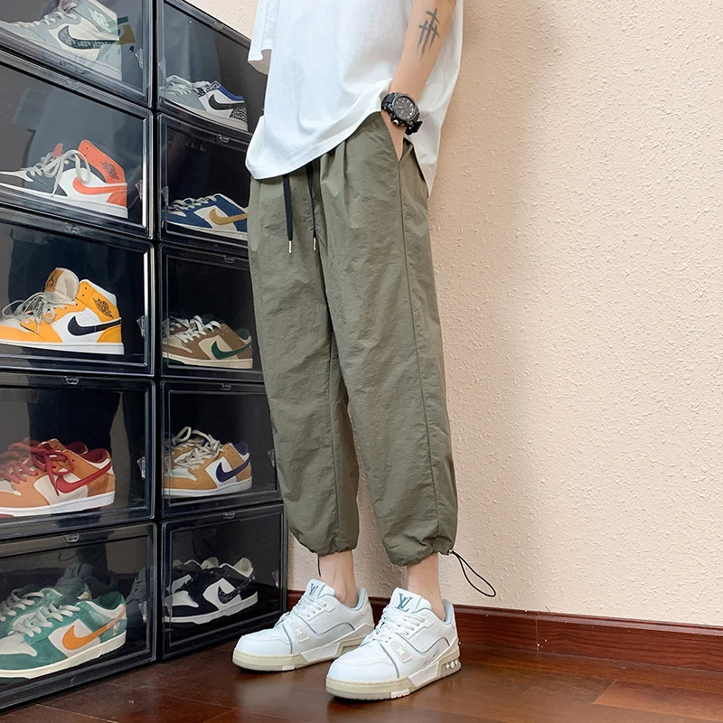 Ice Silk Men's Summer Loose Thin Seven-Eight Length Casual Sport Pants Classic Sle Nylon Fabric Cool Feeling Leisure Trousers - AliExpress Pants