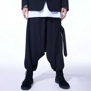 YOJI OOAK Strap Design Versatile Leg Tight Low Crotch Pants Loose Pants Black Design Casual Pants Men - AliExpress Pants