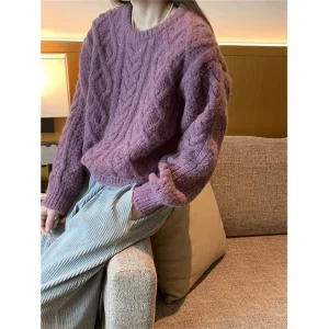 Ele Lazy Sle Dongdaemun 26 Autumn Purple Floral Knitted Casual round Ne Sweater Women Sweet Sle Long Sve Crew Ne - AliExpress Sweaters&Jumpers