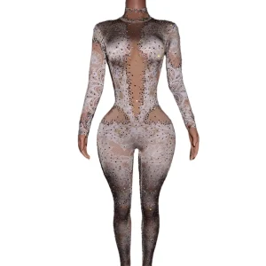 Elegant White Lace Diamond Women Jumpsuit Slim Fit Bodysuit Pole Dance Stage Performance Costume Lady Rhinestone Party Rompers - AliExpress Jumpsuits&Rompers