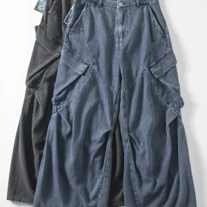 Retro American Waed Wide Leg Jeans Casual Men's Cotton Feel Straight Leg Long Pants Trendy Blade Pants Neutral Straight Tube - AliExpress Pants