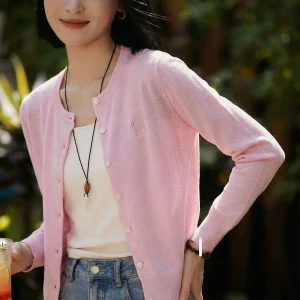 Ele Pink Rabbit Embroidery Silk Knitted Cardigan Women's round Ne Open-irt Spring Versatile Sweater Jaet Commute Sle - AliExpress Sweaters&Jumpers