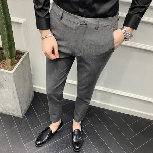 Slim Fit Men's Capri Pants Faionable Korean Sle Casual Elastic Waist Urban Sle Polyester Blend Comfortable Workwear - AliExpress Pants