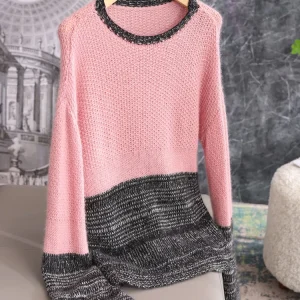 Elegant Knitted Sweater 100% Wool Texture Ash Pink Floral Tassel Long Sleeve Loose Fit Crew Neck Pullover Autumn Fashion - AliExpress Sweaters&Jumpers
