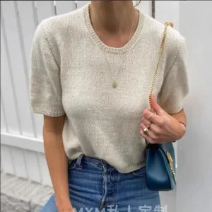spring A celebrity Short Sleeve Round Neck Sweater for Women, Knitwear Top, Simple Style, High End, Summer, New, 2024 - AliExpress Sweaters&Jumpers