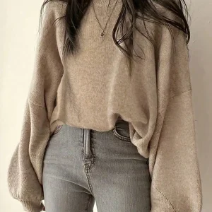 Casual French Style Loose Crew Neck Long Sleeve Knit Sweater for Women, Autumn Winter Fashion - AliExpress Sweaters&Jumpers