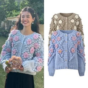 Handmade Crochet Flower Ball Thi Needle round Ne Versatile Knitted Open Cardigan Coat Sweet Fre Sle Commute Faion - AliExpress Sweaters&Jumpers