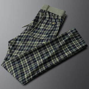 Spring Summer een Plaid Men's Casual Pants Faionable Slim Fit Commuter Straight Leg Trousers Sweatpants - AliExpress Pants