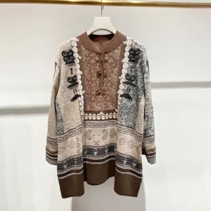 High-End Winter Women's Knitted Sweater round Ne Long Sve Ethnic Sle Loose Fit Comfortable Print Design Lady's Top - AliExpress Sweaters&Jumpers