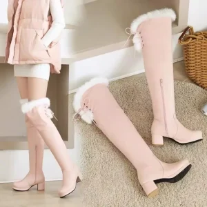 New Rabbit Hair Snow Boots Children Girls High Heels Sweet Fashion Student Over The Knee Long Boots Princess Kids Shoes - AliExpress Children's Shoes