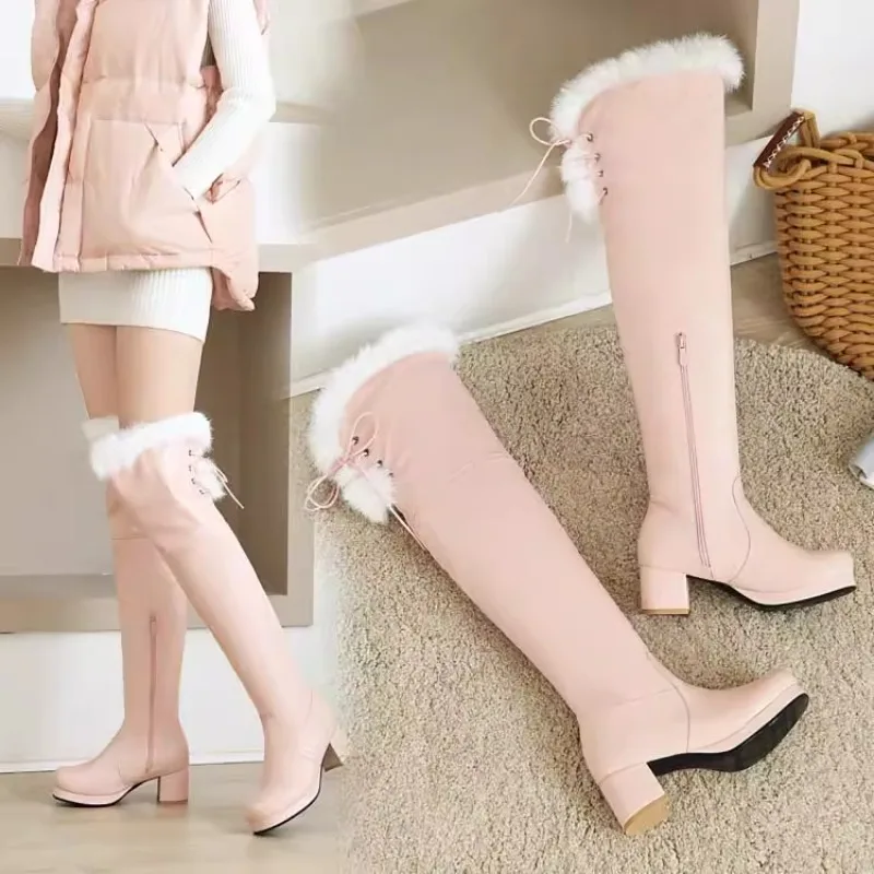 New Rabbit Hair Snow Boots Children Girls High Heels Sweet Fashion Student Over The Knee Long Boots Princess Kids Shoes - AliExpress Children's Shoes