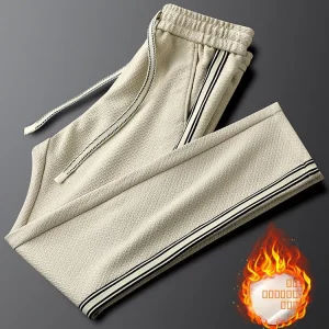 Side Stripe Knitted Fce Lined Thi Warm Straight Leg Men's Casual Pants Faionable Ci Sle Winter Trousers - AliExpress Pants