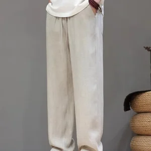 Ice Silk Linen Men's Summer Thin Trendy Brand Lyocell Casual Loose Straight Leg Haome High-End Wide Leg Pants - AliExpress Pants