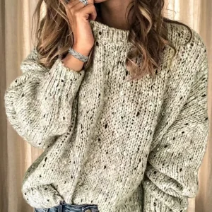 Women's Oversized Knit Pullover Sweater with Flare Cuffs, Casual Round Neck for Autumn Winter - AliExpress Sweaters&Jumpers