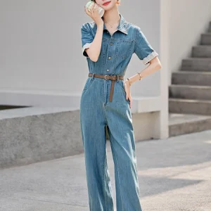 Retro Hong Kong Sle Casual Denim Overalls Women's High Waist Slimming ular Workwear Wide Leg One-Piece Summer New Arrival - AliExpress Jumpsuits&Rompers