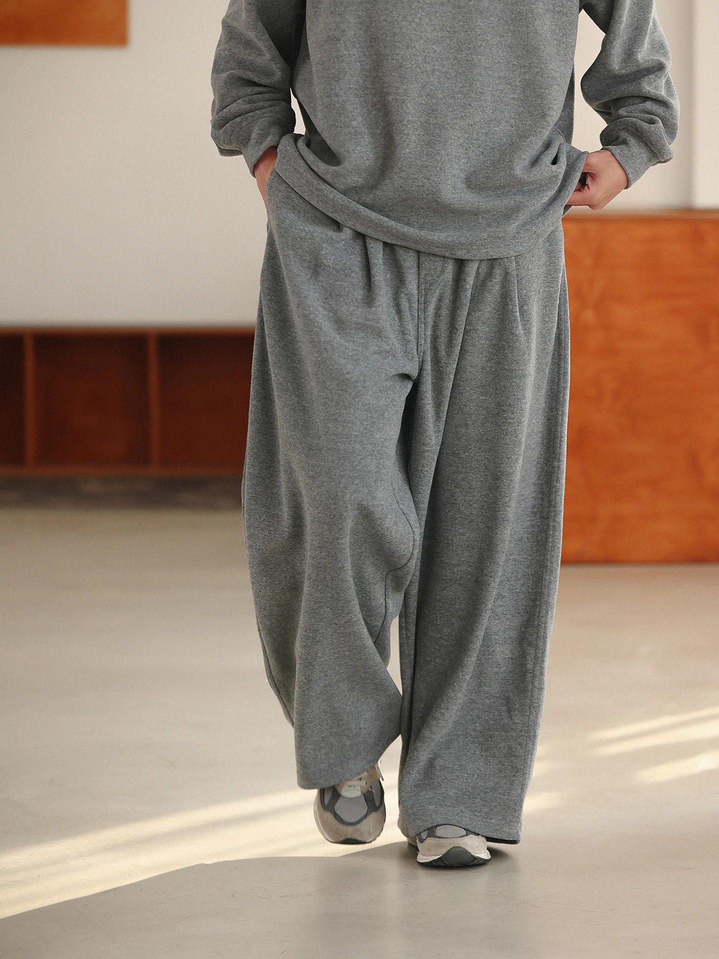 Noears Japanese Sle Light ey Knitted Sweatpants Loose Towel Cloth Elastic Waist Wide Leg Floor Length Trendy Casual Pants - AliExpress Pants