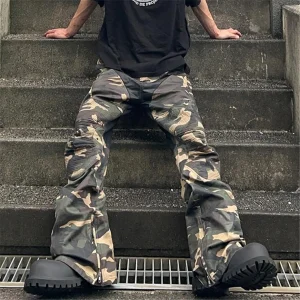 Camouflage Patchwork Flare Pants Mens Streetwear Punk Y2k Cargo Trousers Men Harajuku Hip Hop Vintage Casual Pants Male - AliExpress Pants