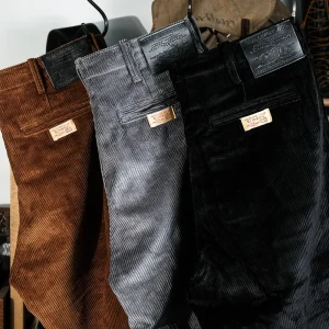 Retro 50s Corduroy Pants Loose Wide Leg Straight Heavy Stripe Camel Charcoal High End ey Men's Pants Straight Cut Casual Tr... - AliExpress Pants