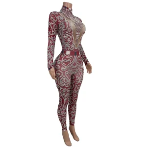 Sexy Long Sleeves Pearls Rhinestone Jumpsuits Female Party Bodycon Rompers Festival Clothing Women Show Dance One Piece Bodysuit - AliExpress Jumpsuits&Rompers