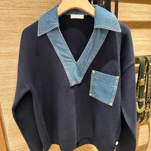 S Home Southern Oil High End Women's Knitted irt Collar Denim Sle Top Fem College Trend Autumn New Arrival - AliExpress Sweaters&Jumpers
