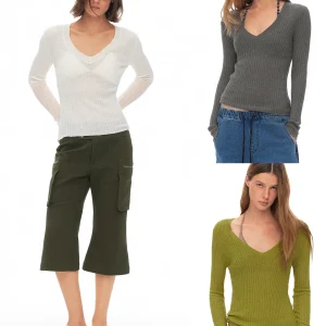 Loala Office Lazy V-Neck Knitted Pure Color Base Layer Overhead Cover up Women's Loose Fit Long Sleeve Spring Pullover - AliExpress Sweaters&Jumpers