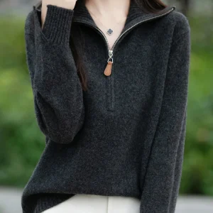 Thiened f Zipper 00 Pure Wool Knitted Sweater Women's Faionable Warm Base Layer irt French Sle Loose Fit Long Sve - AliExpress Sweaters&Jumpers