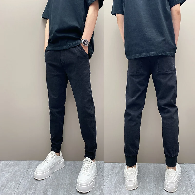 Men's Slim Fit Fce Lined Thiened Casual Jeans Bla Autumn Winter Trendy Brand Korean Sle Cuffed Pants mid Waist - AliExpress Pants