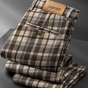 Autumn Winter Thiened Brued Tweed Plaid Casual Pants Men Slim Straight No Iron Busin High-End Drape Small Western Pants - AliExpress Pants