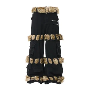 American New Style High Street Fur Detachable High Quality Washing Cargo Pants Big Pocket Personality Loose Wide Leg Pants - AliExpress Pants