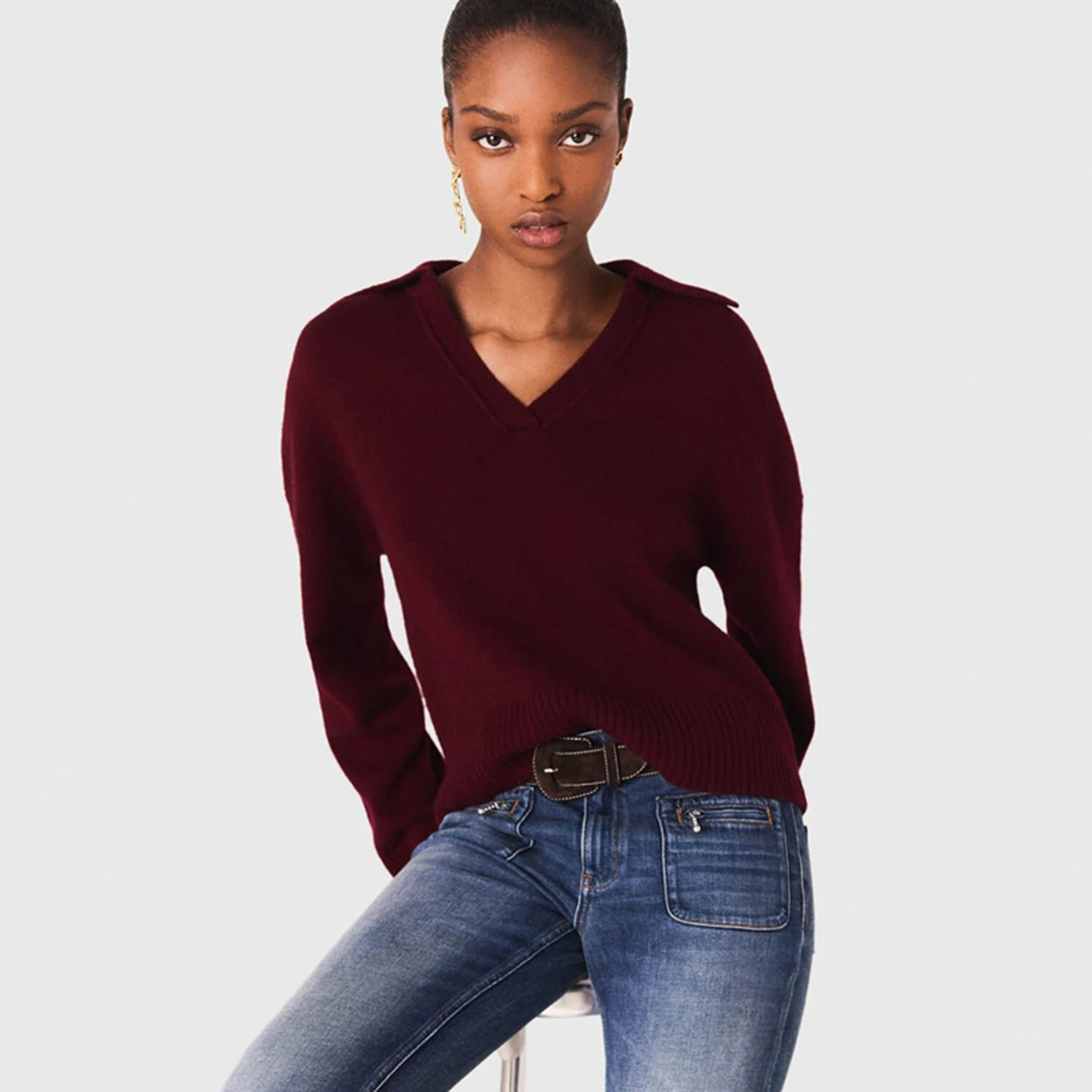 Faionable Purple Red Collar ort Knitted Sweater for Women Masande Autumn Winter New Sle French Sle Medium Softn - AliExpress Sweaters&Jumpers