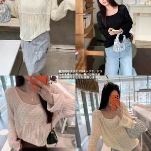 NAZ Large Size Knitted Sweater Spring Hollow out Hook Flower Square U-Neck Splice Stylish Slimming Top for plus Size Women - AliExpress Sweaters&Jumpers