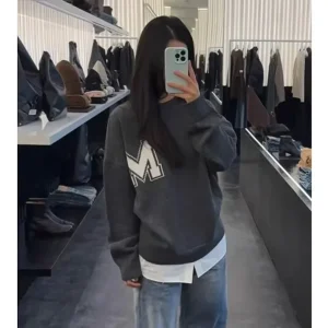 M6 Sle Casual Loose Knitted Sweater round Ne Letter Embroidery Versatile Faionable Fake Two-Piece Soft Comfortable Wome... - AliExpress Sweaters&Jumpers