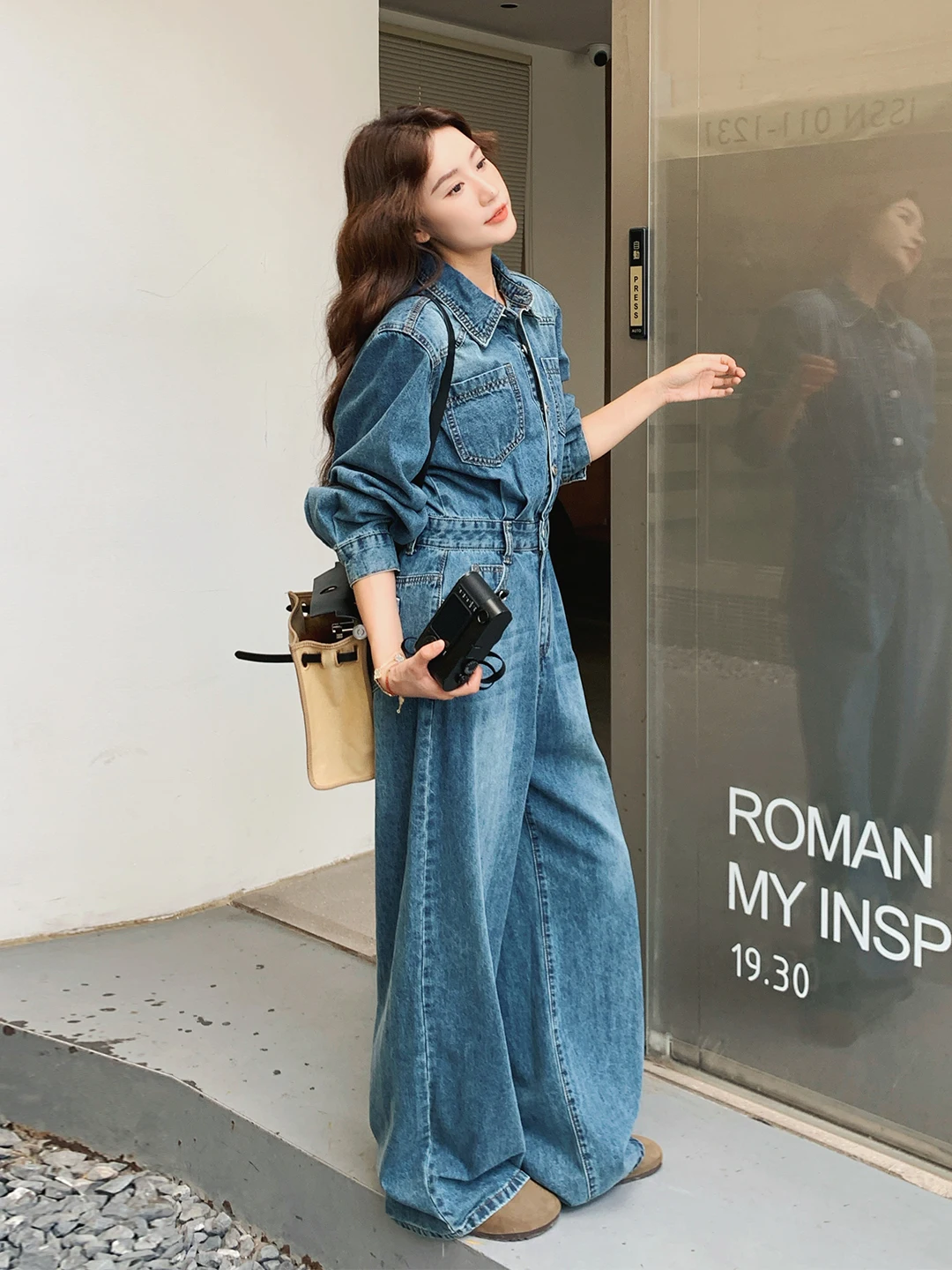 Retro Denim One-Piece Pants High Waist Slimming Commute Women's Ele Long Pants Spring New Sle Versatile Wide Leg Pants - AliExpress Jumpsuits&Rompers