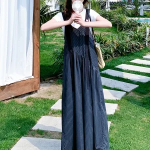 Korean Lazy Aosphere Onesie Summer New Loose Wide Leg Striped Loose Slimming Strap Pants Commute Sle Thin Polyester Fiber - AliExpress Jumpsuits&Rompers