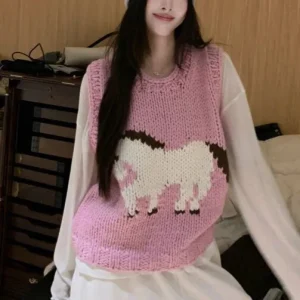 2025 Autumn New Design Print Knitted Vest Top Svel round Ne Sweater for Women Thi Wool Blend Fabric - AliExpress Sweaters&Jumpers