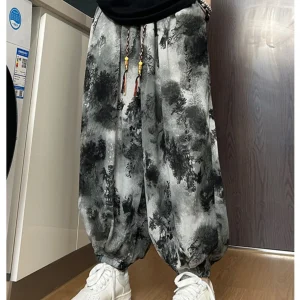 Ice Silk Men's Summer Thin New Chinese Sle Loose Fit Harem Lantern Pants Dyed in Traditional Chinese Ink Wa Technique - AliExpress Pants