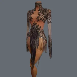 Sparkly Crystals See Through Mesh Tight Fitting Bodysuit Theme Party Catsuit gig Stage Wear Club  Latin Dance Costume Tangshui - AliExpress Jumpsuits&Rompers