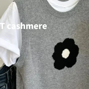 Hong Kong style grey round neck 100% cashmere vest female autumn flowers wear fashion knitted Joker vest. - AliExpress Sweaters&Jumpers