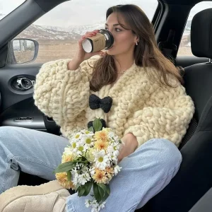 Handmade Bow Cardigan Sweater Women 2024 Autumn And Winter Long Sleeve Loose Coats Sweaters Street Fashion Knitted Outerwear - AliExpress Sweaters&Jumpers