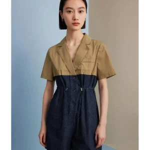 Mani Cotton Denim Jumpsuit ort Sve Patchwork Summer New Sle High Waist Wide Leg Pants Commute Sle Clothing - AliExpress Jumpsuits&Rompers