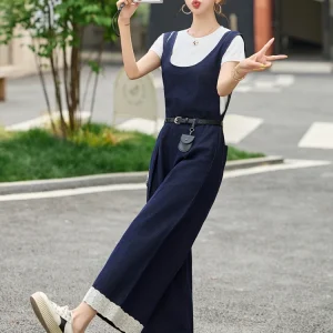 Retro Hong Kong Sle High-End Denim Overalls Women's Anti-Aging Trendy Wide Leg Pants Casual ular Set ort Pants - AliExpress Jumpsuits&Rompers