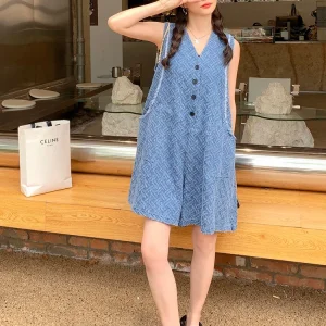 Blue V-Ne-Piece Pants Women's Summer Loose Age-Defng Wide Leg orts High Waist Button-Up ort Pants Ensemble - AliExpress Jumpsuits&Rompers