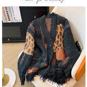 Women's Dark Gray Tassel Wear Sweater Korean Y2k Fashion Harajuku Style Street Loose Cardigan Jacket 2025 Autumn And Winter New - AliExpress Sweaters&Jumpers