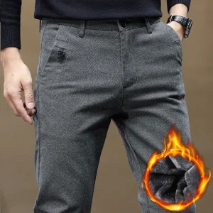 New Winter Fleece Thick Casual Pants Men's Clothing Slim Stretch Business Fashion Fleece Pants Soft Solid Color Plush Trousers - AliExpress Pants