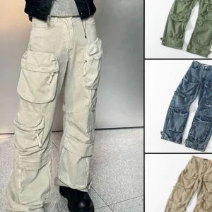 Retro Japanese Sle Straight Leg Multi-ket Waed American Denim Jeans Streetwear Casual Trousers for Men And Women - AliExpress Pants